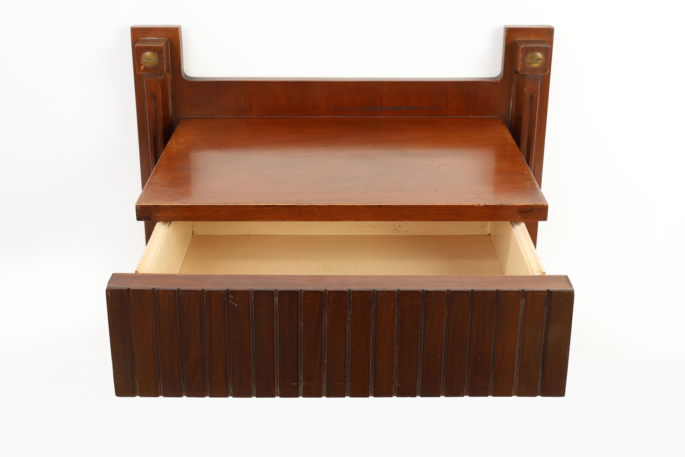 Mid-century Wall-mounted console in wood with brass details, Italy 1960sthumbnail